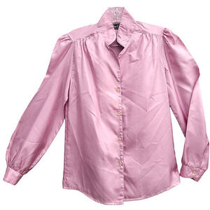 3‎ Guys and a Gal Vintage Pink High Collar Button Up Puffy Long Sleeve Blouse